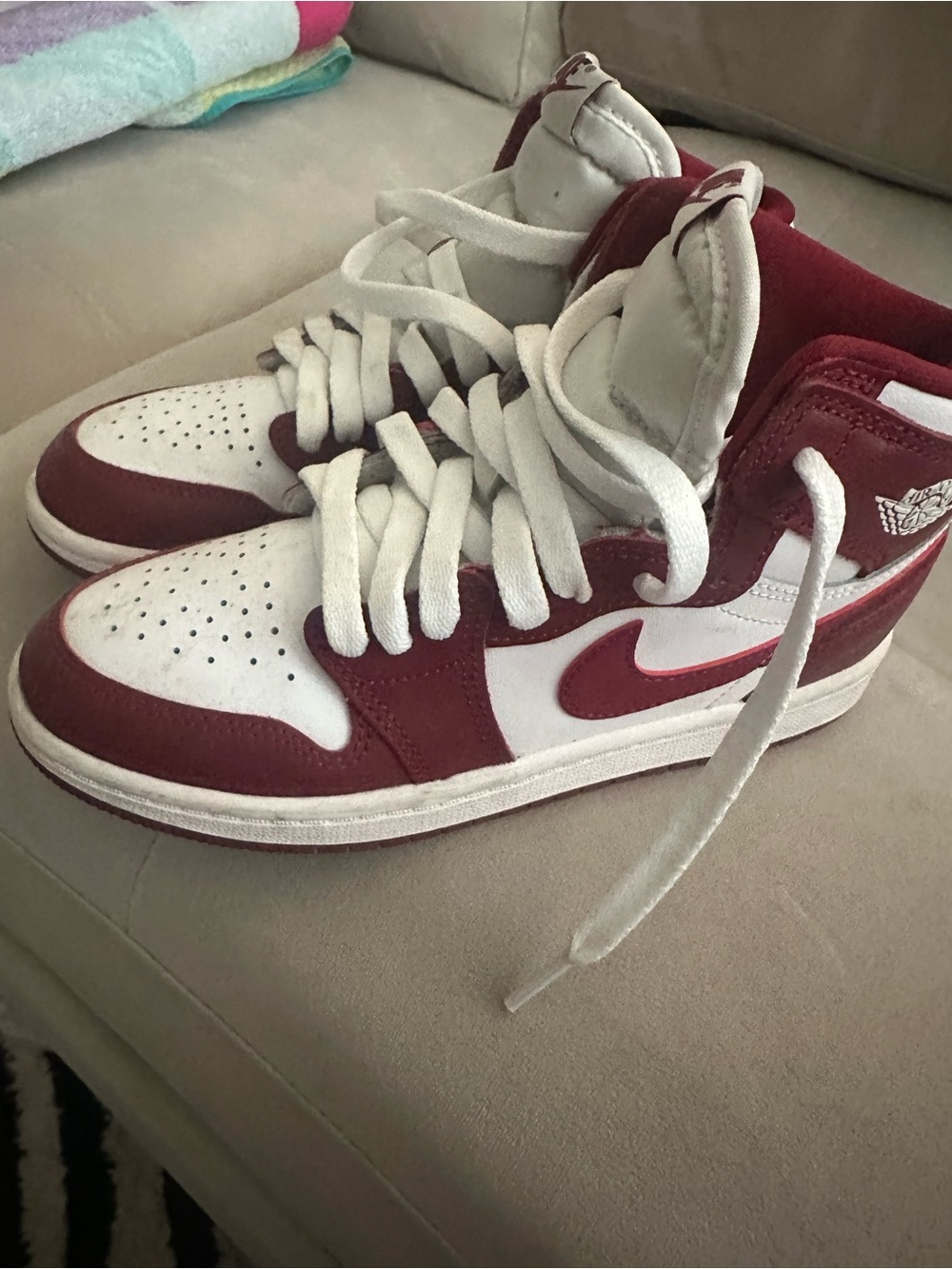 Nike Kids High-Top Sneakers - White & Burgundy